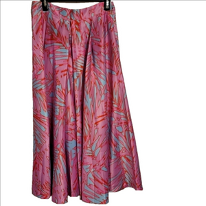 ROMEO & JULIET Pink Red Palm Print Midi Circle Skirt Sz M